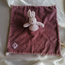 Doudou lapin Basile et Lola, tons mauve, carré, Moulin Roty