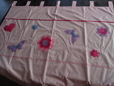 Rideau à œillets rose uni brodé fleurs, papillons taille H234 x L140 cm doublé