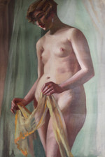 Jeune femme nue au voilage Angel Alesio Michaut HST