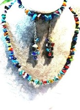 Parure (Pierres Multi couleurs bénéfique, Fermoir métal blanc G.sans Nickel N°01