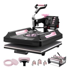 VEVOR Presse à Chaud 8-en-1 Plaque 38x38 cm avec Presse à Tasse 89 cL Noir Rose