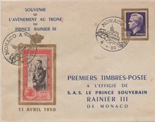 MONACO -- MONTE CARLO -- Enveloppe Avènement au Trône du Prince RAINIER III 1950