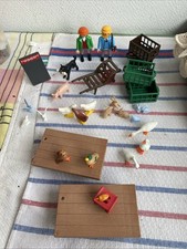 Lot Jouet Playmobil Ancien Animaux 2 Personnages Accessoires Table Caisse Ferme 