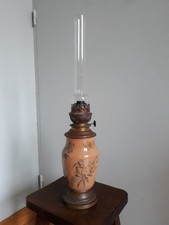 Lampe à pétrole faïence, cristal de Bohème et bec Hasag