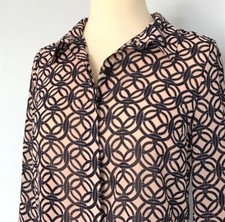 Pim + Larkin Blouse, Blue Blush Pink, Sheer Shirt, Button Front, Pleated, Size S