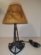  LAMPE ANCIENNE  EN FER FORGÉ POUR TULIPE MULLER. CHAPEAU SIGNÉ BOISTEL