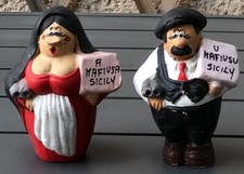 Couple En Terre Cuite Mafia Sicilienne, Camora, Parrain, Bandit