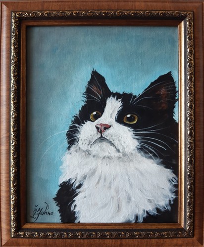 Peinture chat noir blanc - et,