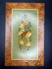 Ancien Petit Panneau De Marqueterie De Bois Attribut Musiqual.