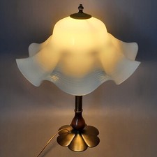 Lampe de Table Fleur Verre Murano Laiton Bois Vintage Collection Ans 60