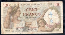 100 Francs Sully Tampon croix de Lorraine "R" Rare témoin de la France libre