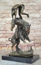 Buffalo Chasse Solide Bronze Sculpture Statue Frederic Remington Western Art