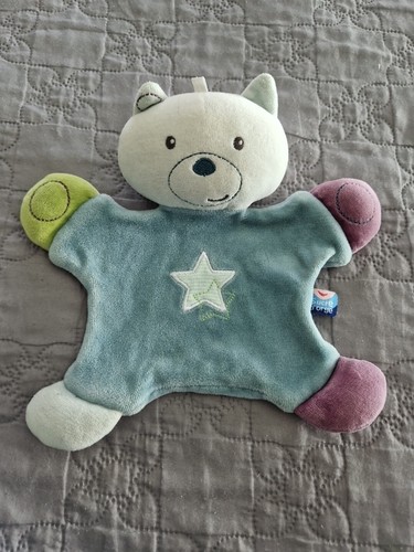 Doudou plat chat ours bleu - doudou,