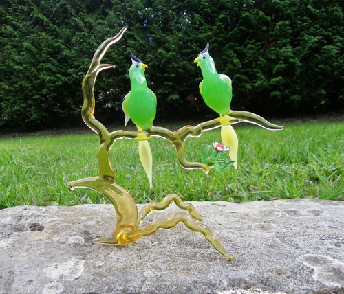 Sujet verre 2 perruches - en,