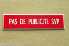 plaque de boite aux lettres  "PAS DE PUBLICITE SVP" STOP PUB finition biseautée
