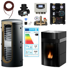 Woody Cheminée à Eau Granulés Ensemble Complet 18 Kw Céramique Noir Granulés