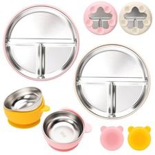 Ensemble de couverts pour bébé 4 pièces, Assiette pour tout-petits en acier i...