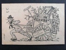 cpa Illustration signée L.W. Dessin Draw CHANGEMENT de DOMICILE Charette à Bras