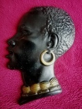 Ancienne Tête Africaine en Plâtre à Accrocher Années 50