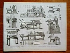 Mechanical Engineering, planing machine...antique engraving...1870