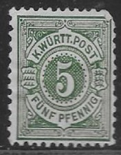 1890- Wurtemberg timbre 5 pfening trace charnière