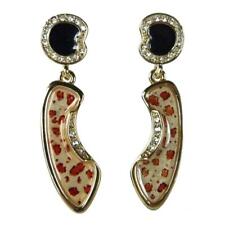 Boucles d'oreilles plaqué or cristal Swarovski émail noir léopard rétro pin up