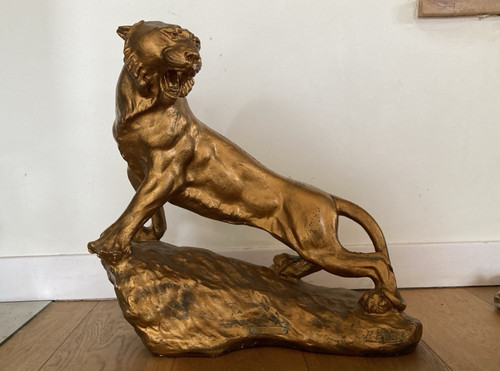 Grande sculpture tigre - tigre, surpris