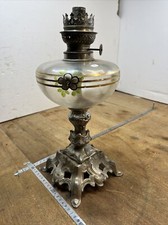 ANCIENNE TOUPIE DE LAMPE A PETROLE PIANO VERRE FLEUR GRAVE OR OIL LAMP XIXEME