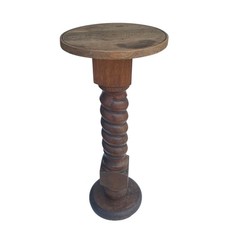 Guéridon Ancien en Bois Tourné, Style Rustique, Support de Plante Décoratif