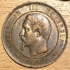 1852 10 centimes Paris, Napoléon III, TTB+ avec 75% du rouge d'origine