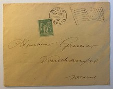 Enveloppe (144x114mm) avec timbre Type Sage 5c vert PARIS DÉPART 29 OCT 1900