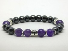 Bracelet Améthyste Hématite Zodiac Bélier Bijoux Unisexe Signe Astrologique