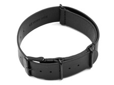 Bracelet cuir NATO noir boucle noire véritable vachette 18mm 20mm 22mm 24mm NEUF