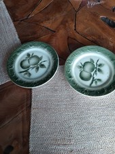 ANCIENNE ASSIETTE BARBOTINE DECOR PECHES Lot De Deux