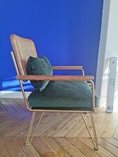 Fauteuil Maison du Monde velours vert cannage rotin