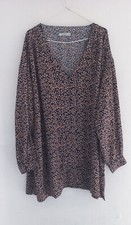 HAUT TUNIQUE FEMME BLEU MARINE  MOTIFS FLEURS BEIGE TAILLE 54 GRANDE TAILLE