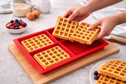 Moule gaufres silicone - rouge, 4