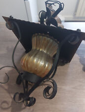 Lanterne, suspension extérieur métal et verre orangé vintage