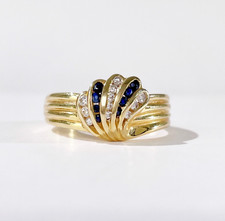 Vintage 18k gold Art deco gold sapphire and diamond seashell ring
