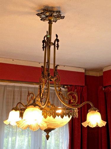 Ancien imposant lustre bronze - imposant,