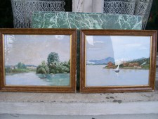 Paire de Tableaux Sur le lac