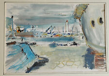 Tableau marine vintage : Port de SETE , Sète - Encre & gouache signé MAIGRE
