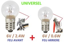 KIT AMPOULE VELO AVANT + ARRIERE / 6V 0.6W + 2.4W DYNAMO FEU LAMPE VILLE VINTAGE