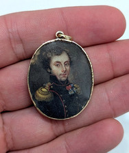 Miniature Portrait De Militaire & Cheveux Au Dos - Monture En Or - époque...