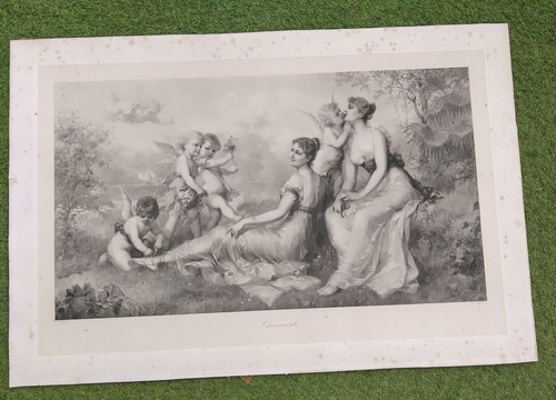 Ancienne grande gravure anges - ancienne,