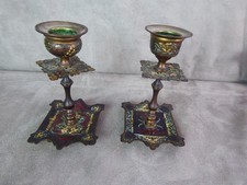 BELLE PAIRE DE BOUGEOIRS  de TOILETTE, anciens, en cloisonné.