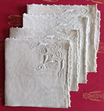 Lot de 4 mouchoirs en toile métis écrue, broderie blanche (27).