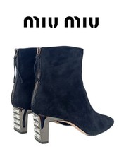 MIU MIU PRADA BOTTINES DAIM NOIR CRISTAUX TALON BIJOU EU41 Trendy FALL