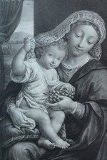 Grande lithographie gravure religieuse 19E Vierge à l'enfant Mignard Lemercier 