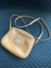 Sac d'opéra emblématique en cuir beige, logo blanc, COURREGES Vintage